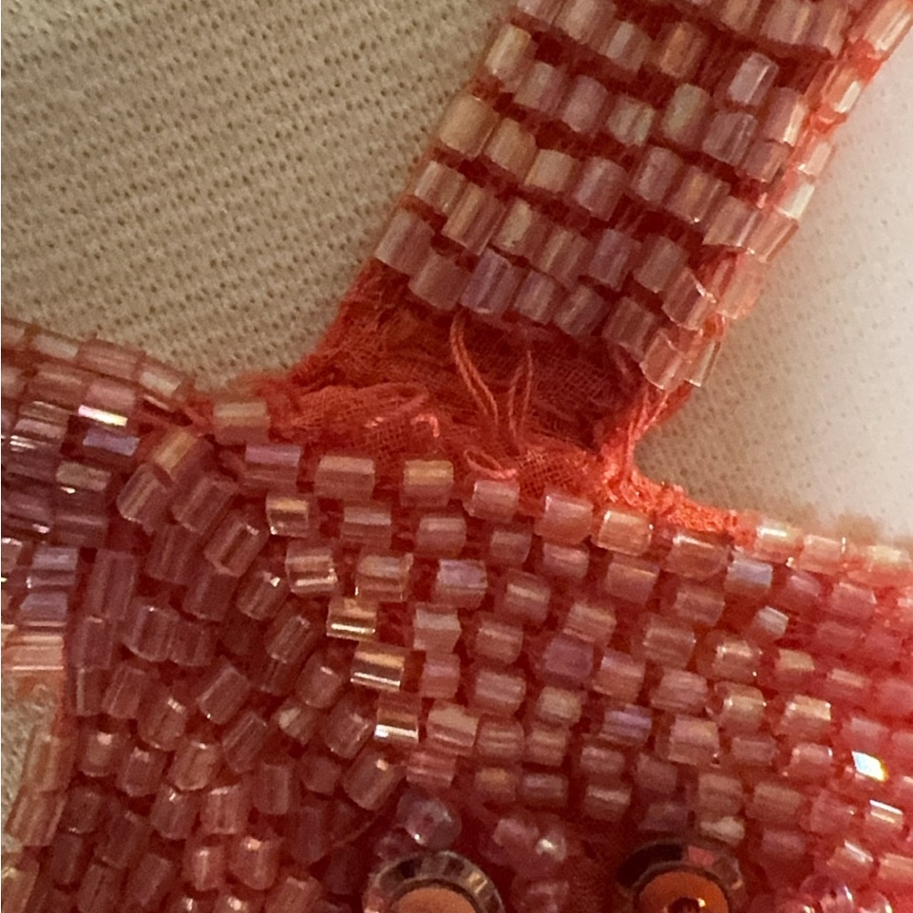 Crosslisted        ***SOLD***         Coral “shrimp” pink, vintage, fully beaded - Picture 12 of 16